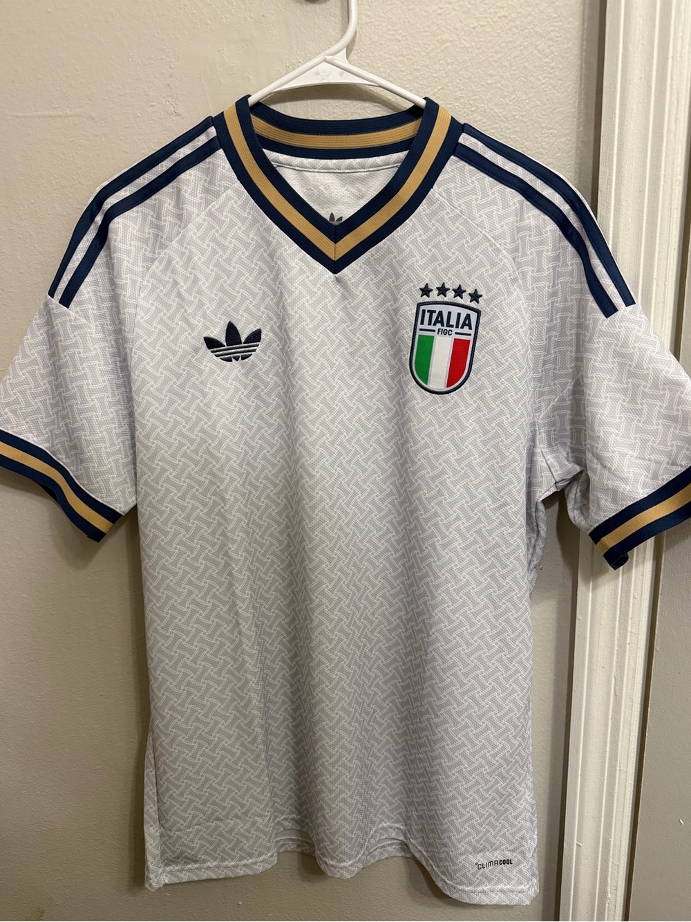 adidas White Italy Football Jersey with Navy and Gold Trim
